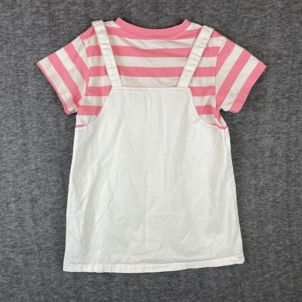 Meesii Girls My Melody Pink Striped Pinafore‎ Dress White Size 7 Short Sleeve